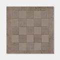 Wabi-Sabi hand-painted minimalist geometric wall art with neutral beige tones and linear textured squares on canvas