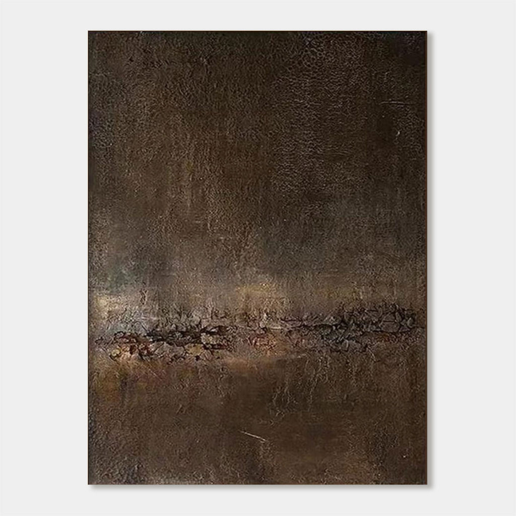 Mid-Century Modern Abstract Canvas Art 'Ember' - Textured hand-painted artwork in warm brown and earthy tones