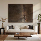Mid-Century Modern Original Abstract Canvas Art 'Ember' – Textured hand-painted wall art in earthy browns and gold tones f.