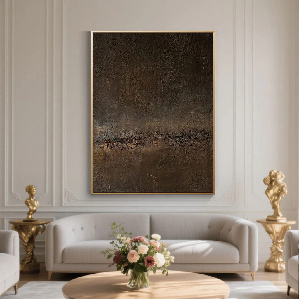 Mid-Century Modern Abstract Canvas Art 'Ember' - Hand-painted textured wall art in rich browns and golds for living rooms