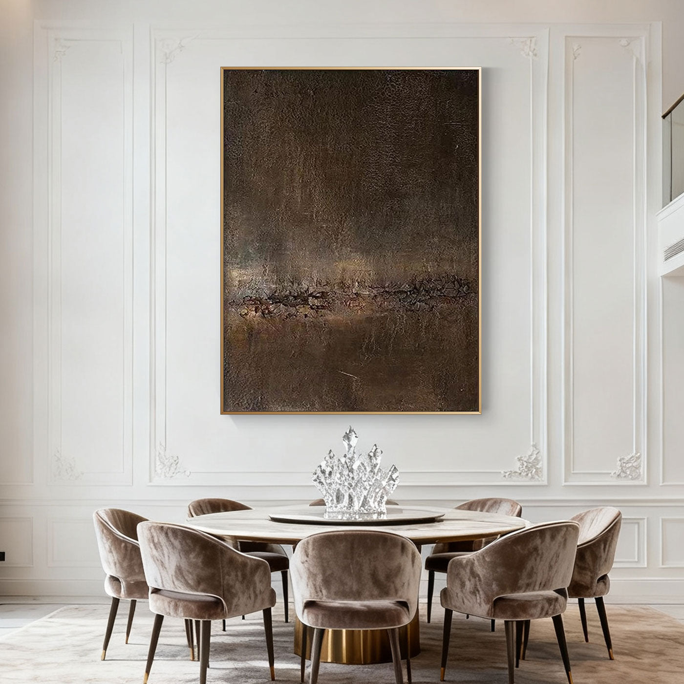 Mid-Century Modern Abstract Canvas Art 'Ember' - Authentic hand-painted textured brown abstract painting for living room w...