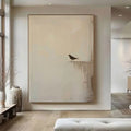 Zen minimalist bird silhouette on cream canvas wall art at Lumi Gallery
