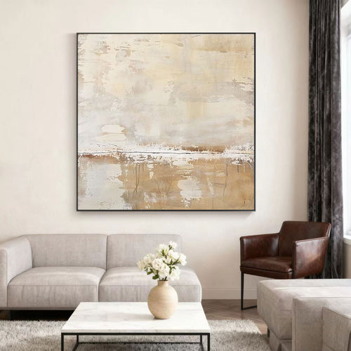 Hand-painted minimalist wabi sabi abstract canvas art 'Frostfall V' neutral tones modern living room