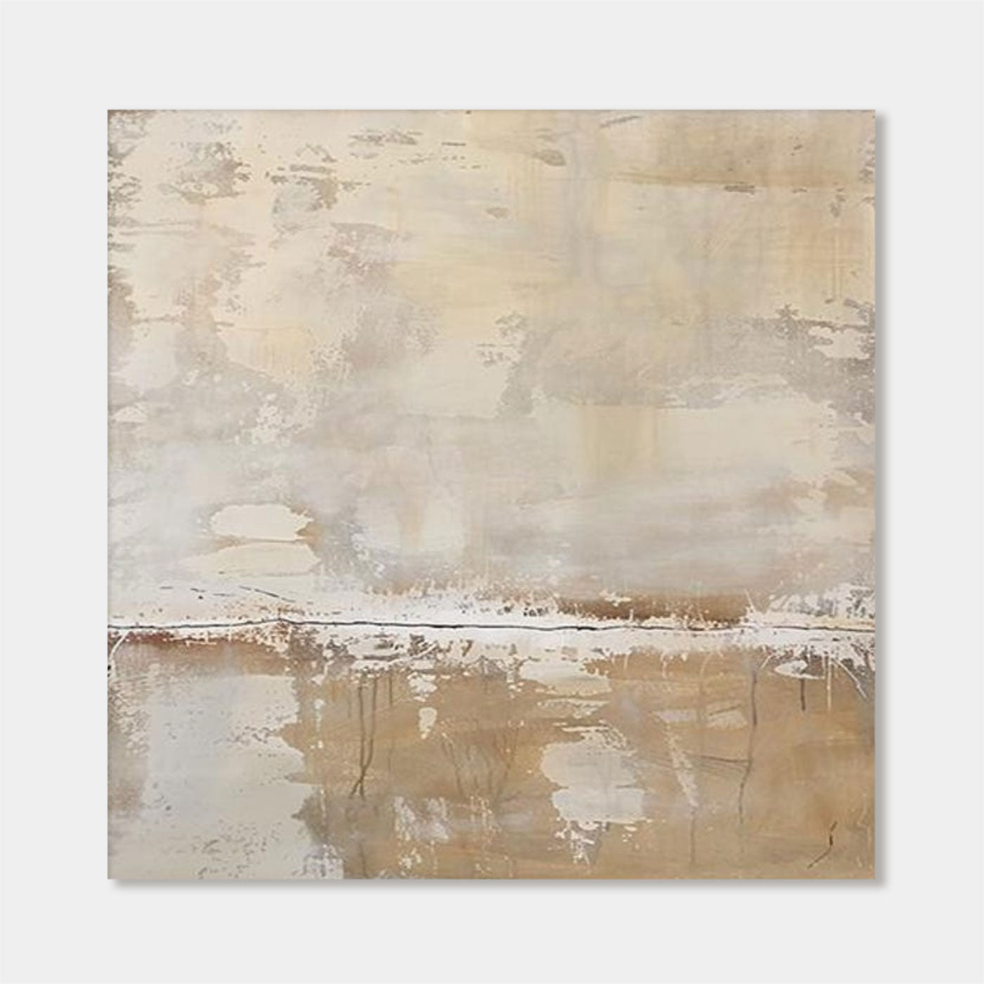 Lumi Gallery's hand-painted minimalist abstract canvas art 'Frostfall V' with earth tones and textured division