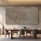 Wabi Sabi brown textured wall art, close-up of hand-painted vertical strokes.