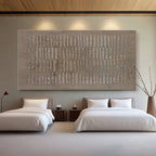 Wabi Sabi brown textured wall art, close-up of hand-painted vertical strokes.