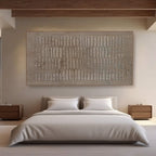 Wabi Sabi brown textured wall art, close-up of hand-painted vertical strokes.