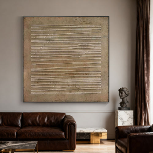 Wabi-Sabi Brown Geometric Square Wall Art - Strata Silence