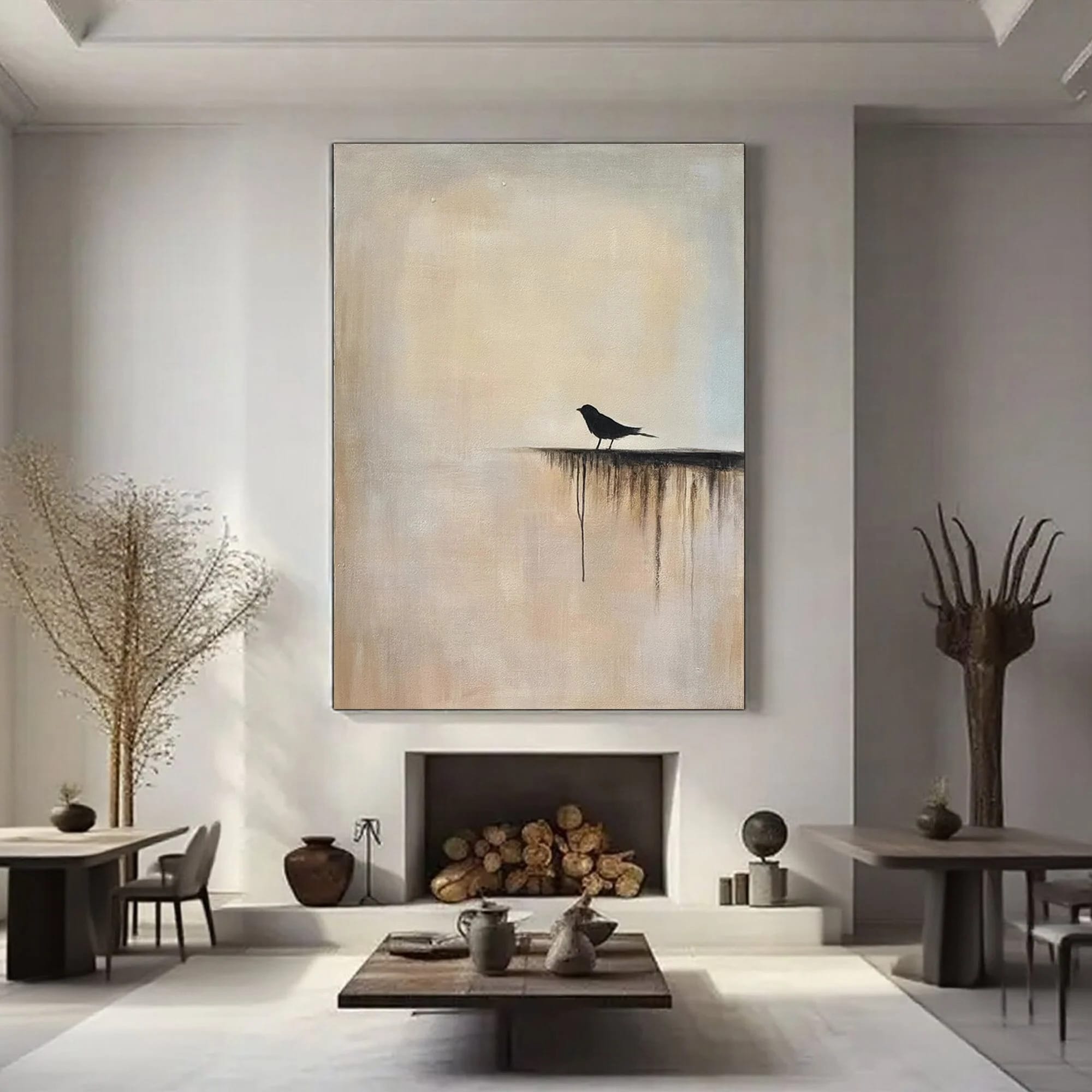 Lumi Gallery Zen minimalist bird abstract wall art in modern living room