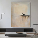 Hand-painted Zen minimalist bird canvas wall art mounted in modern living room