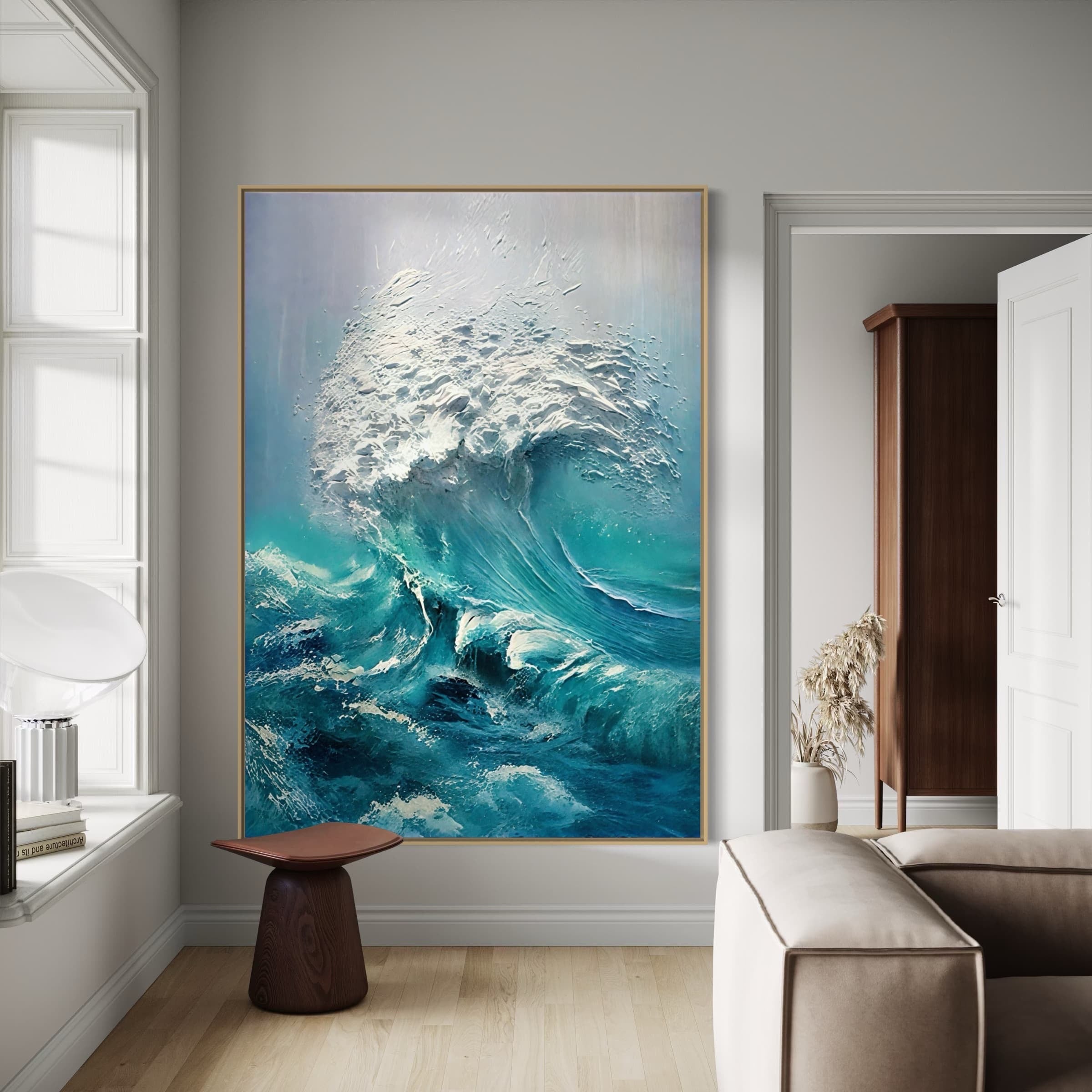 3D Textured Blue Wave Canvas Art | Azure Fury