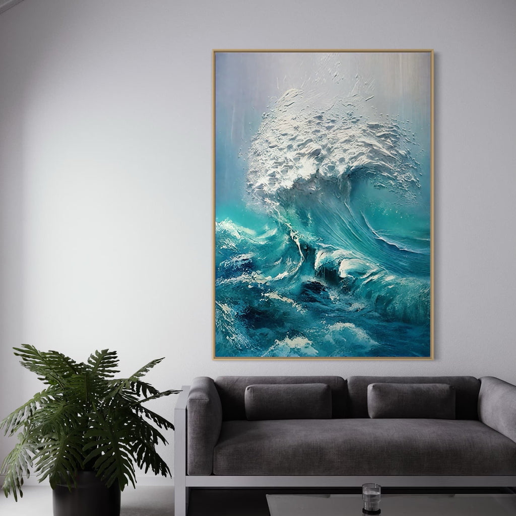 3D Textured Blue Wave Canvas Art | Azure Fury