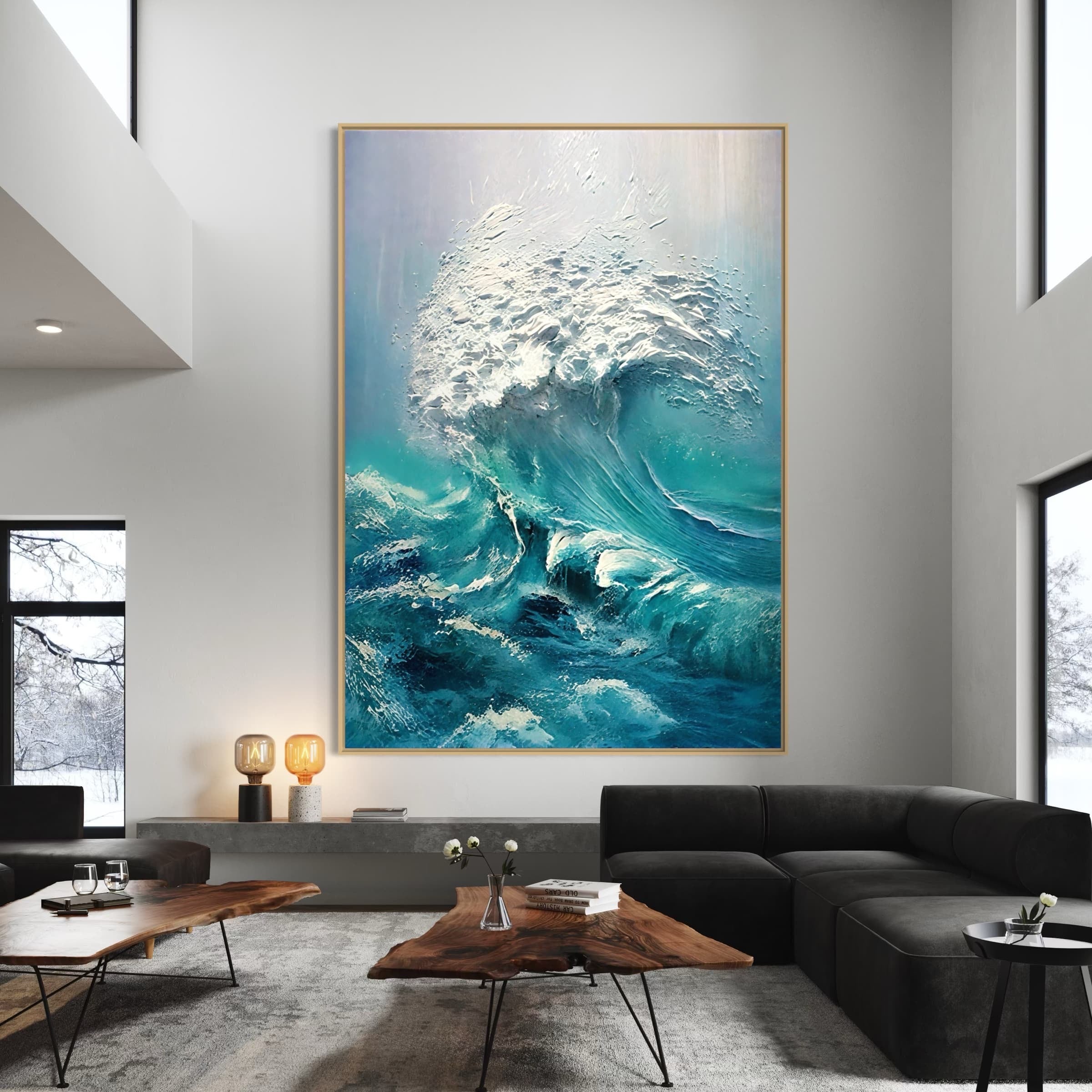 3D Textured Blue Wave Canvas Art | Azure Fury