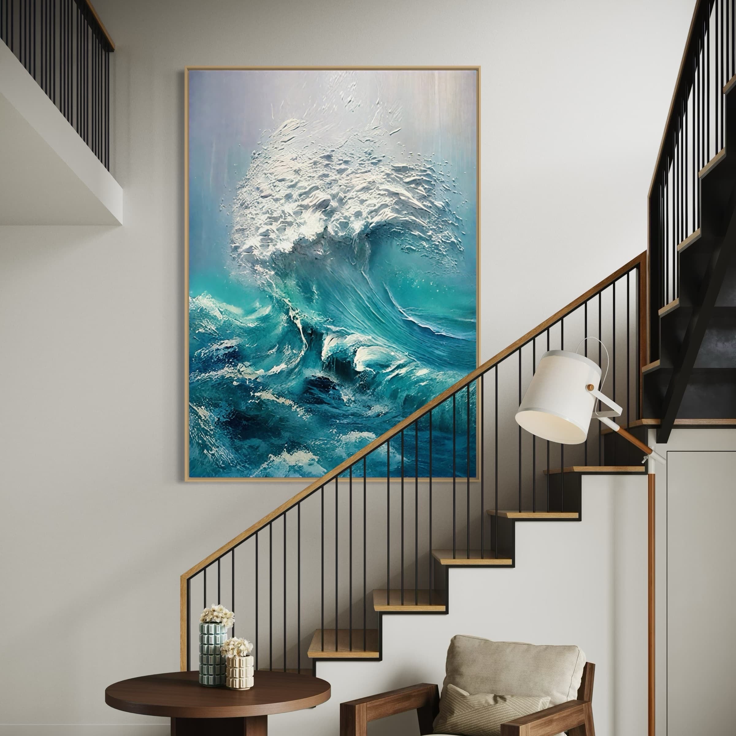 3D Textured Blue Wave Canvas Art | Azure Fury