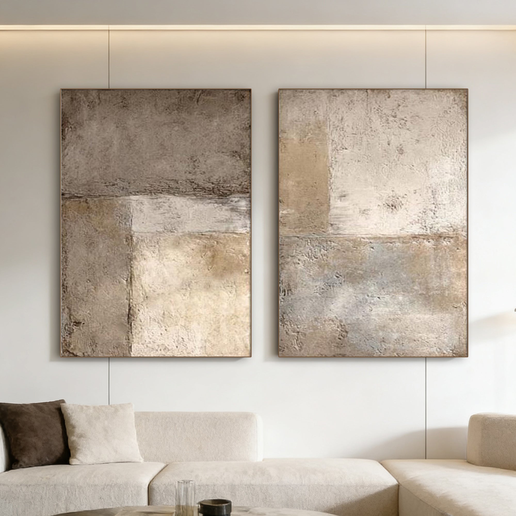 me make sure it's natural reading. "Minimalist Japandi beige canvas wall art set, abstract neutral-toned paintings, modern living room decor at Lumi Gallery" – that sounds good. Under 125 characters, descriptive, includes keywords, matches brand voice.Minimalist Japandi beige canvas wall art set, abstract neutral-toned paintings, modern living room decor at Lumi Gallery
