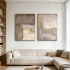 Minimalist Japandi beige abstract canvas wall art in modern living room
