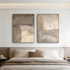 Lumi Gallery's Minimalist Japandi beige abstract canvas wall art above bedroom bed