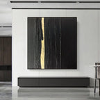 Abstract minimalist black gold square canvas art by Lumi Gallery