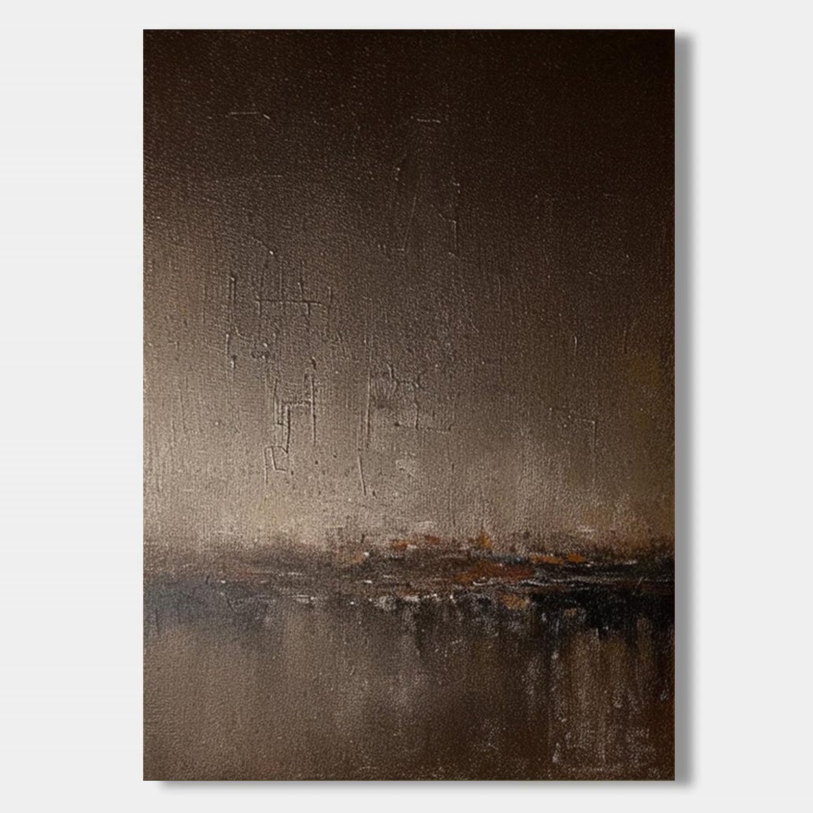 Abstract minimalist brown landscape painting 'Umber Dusk' on canvas by Lumi Gallery