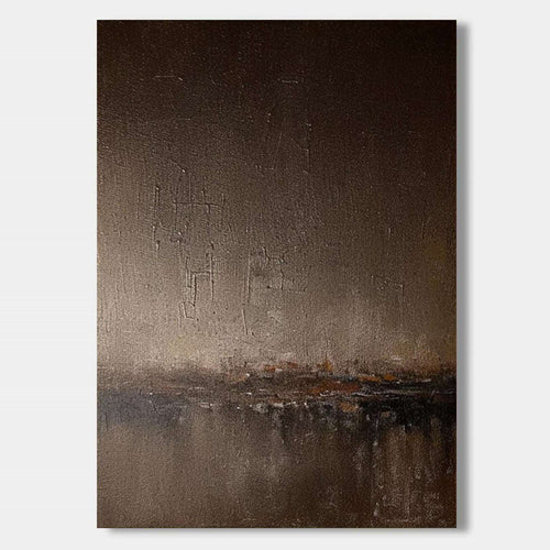 Abstract minimalist brown landscape painting 'Umber Dusk' on canvas by Lumi Gallery