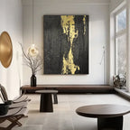 Black gold minimalist abstract canvas wall art in modern living room by Lumi Gallery