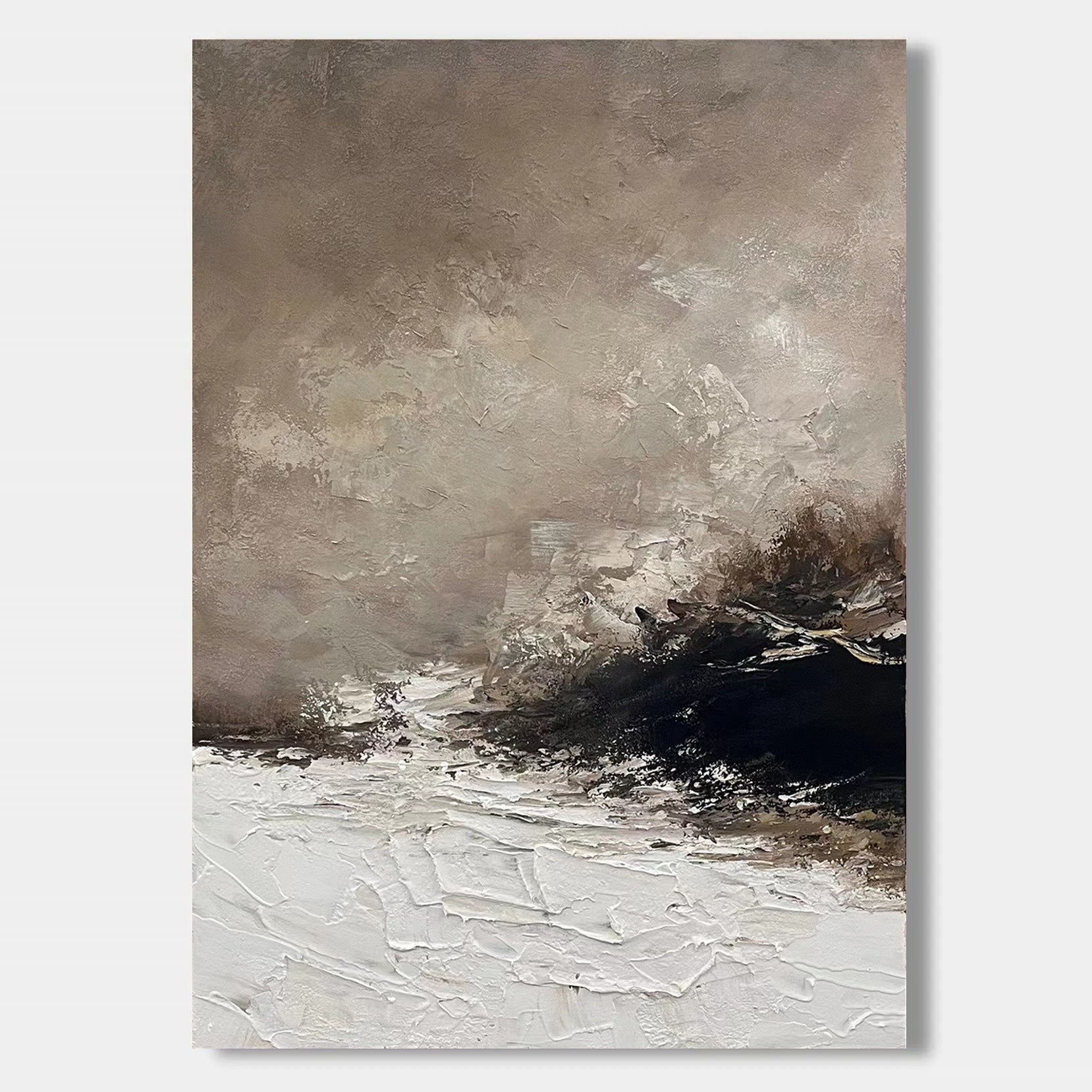 Abstract Wabi-Sabi brown seascape canvas art with textured brushstrokes, storm remnant by Lumi Gallery