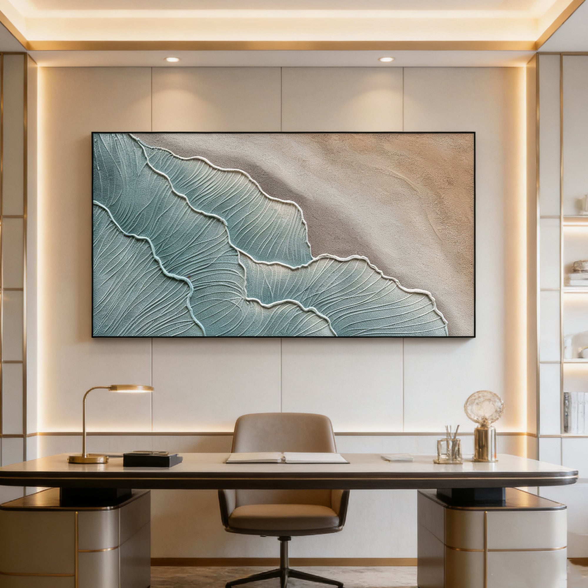 3D Textured Minimalist Blue Coastal Canvas Art - Aqua Shoal