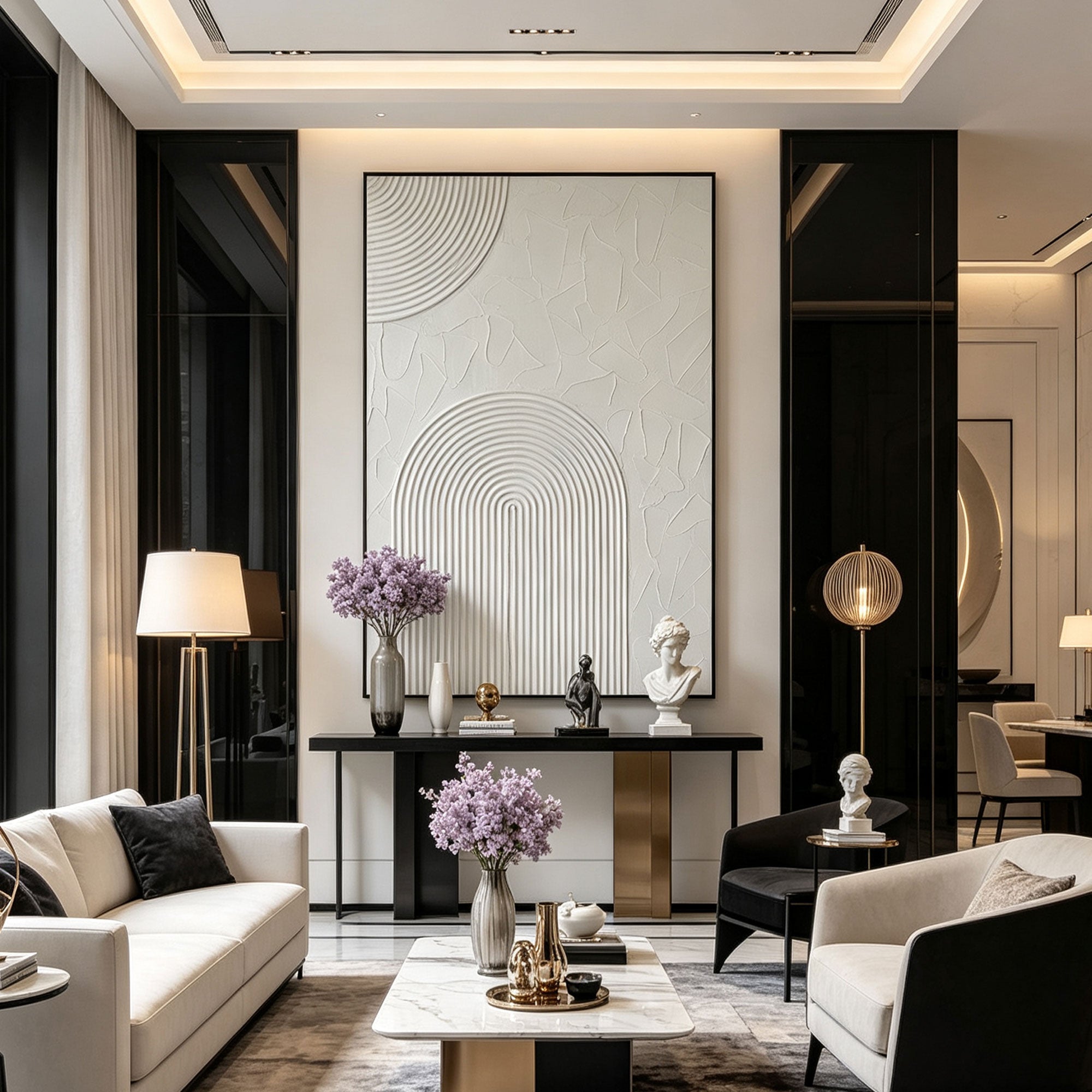 3D Textured Scandinavian Geometric Painting - Arched Silence