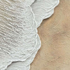 Detail of hand-painted foam and sand texture on beige coastal canvas art