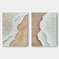 Set of 2 white and beige 3D textured coastal wall art with raised foam relief