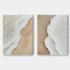 Set of 2 white and beige 3D textured coastal wall art with raised foam relief