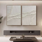 Pale Tide white textured wall art set above a console in a modern living room
