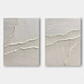 Set of 2 minimalist white 3D textured wall art with raised tide-like lines