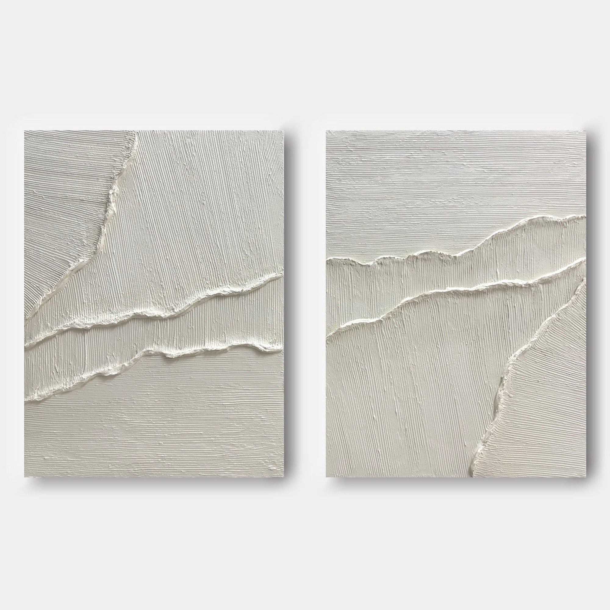 Pale tide 3D textured minimalist white abstract wall art set by Lumi Gallery