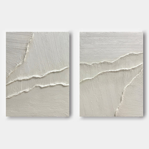 Pale tide 3D textured minimalist white abstract wall art set by Lumi Gallery