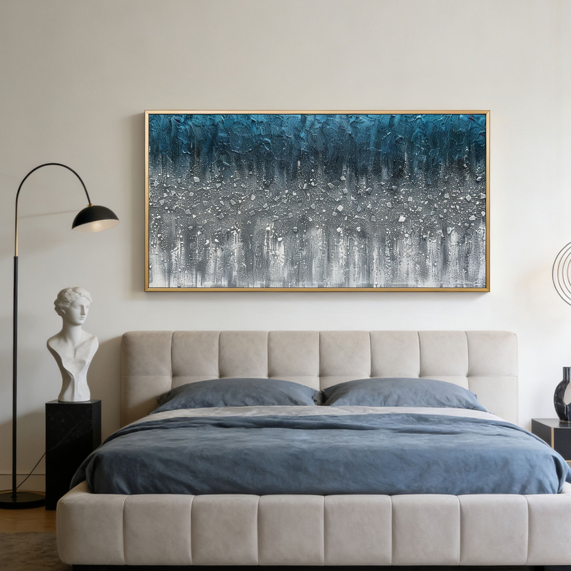 Modern Abstract Blue Mixed Media Wall Art - Blue Ashfall