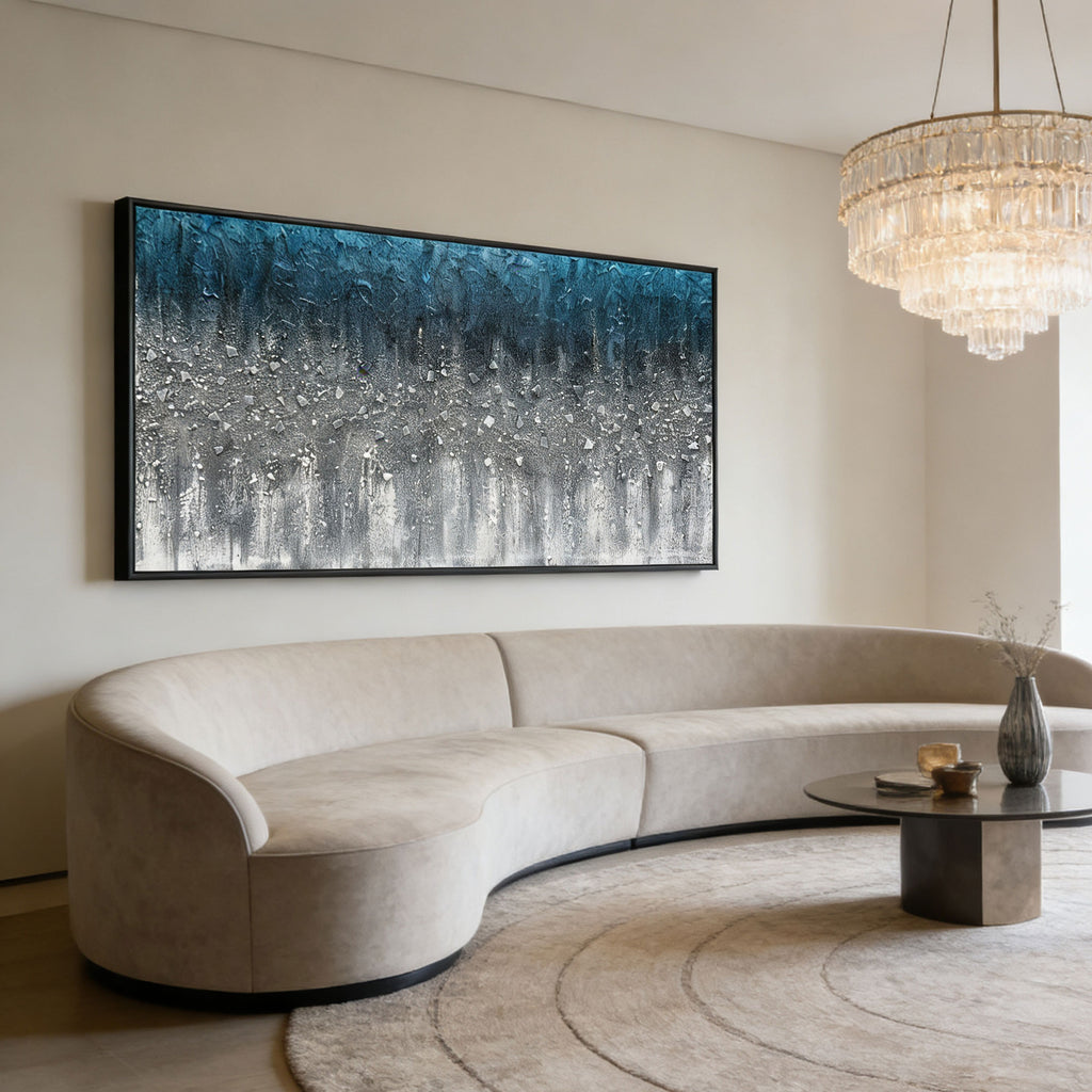 Modern Abstract Blue Mixed Media Wall Art - Blue Ashfall