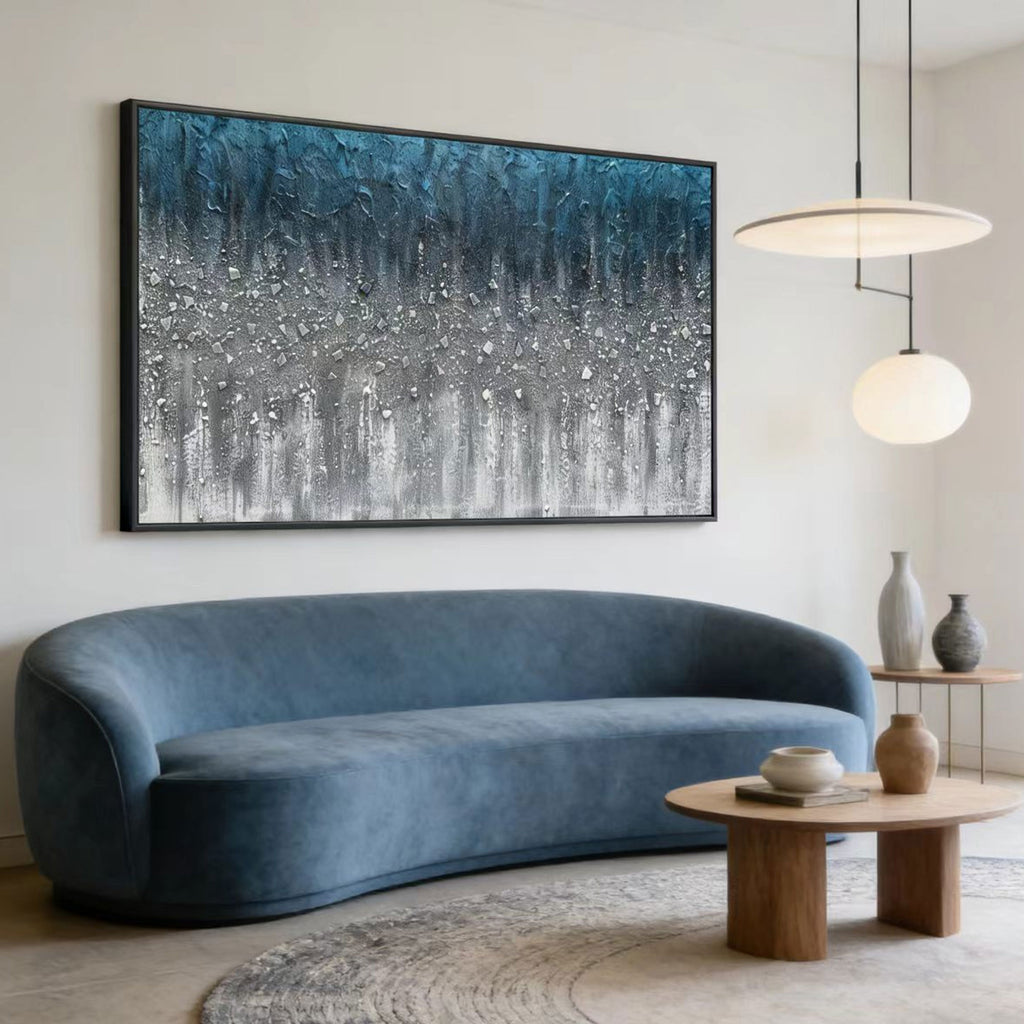 Modern Abstract Blue Mixed Media Wall Art - Blue Ashfall