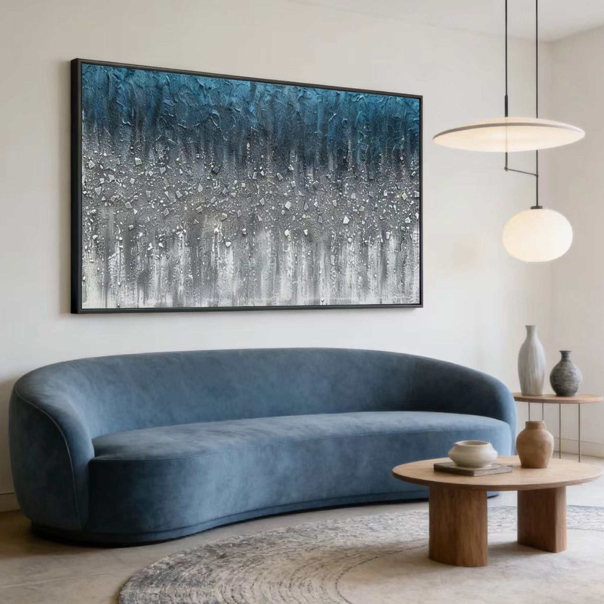 Modern Abstract Blue Mixed Media Wall Art - Blue Ashfall