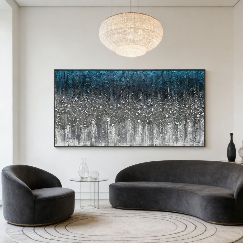 Modern Abstract Blue Mixed Media Wall Art - Blue Ashfall