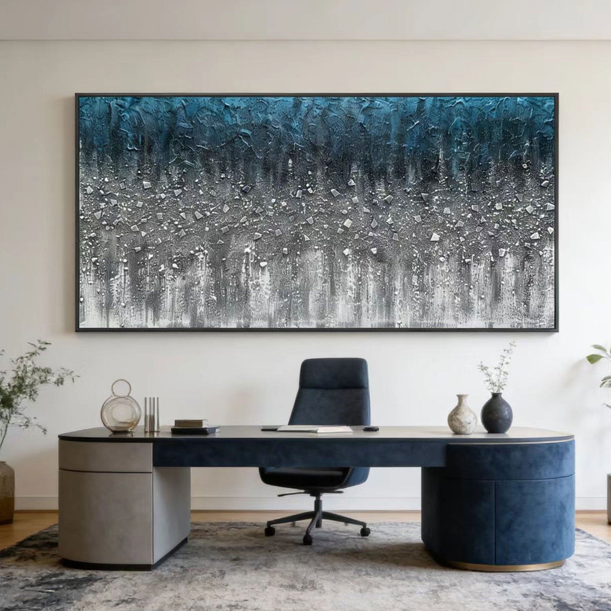 Modern Abstract Blue Mixed Media Wall Art - Blue Ashfall