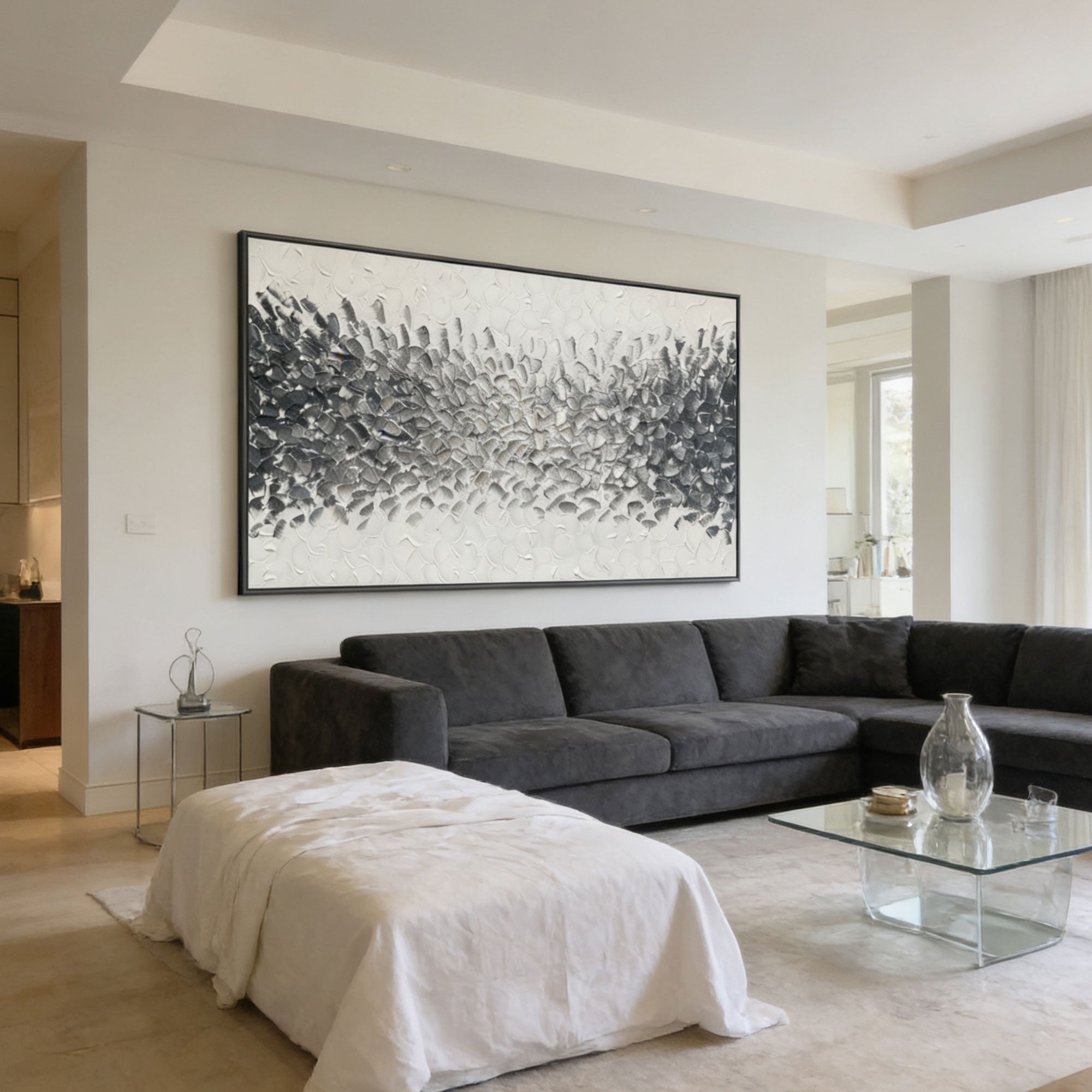 3D Textured Minimalist Silver Gray Wall Art - Charcoal Current