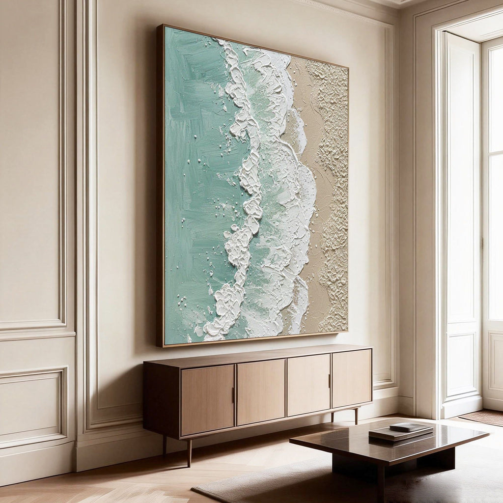3D Textured Minimalist Coastal Wall Art - Aqua Strand