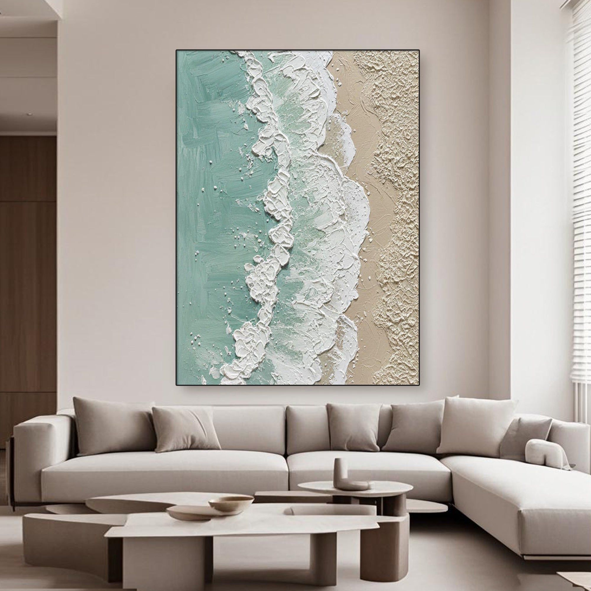 3D Textured Minimalist Coastal Wall Art - Aqua Strand