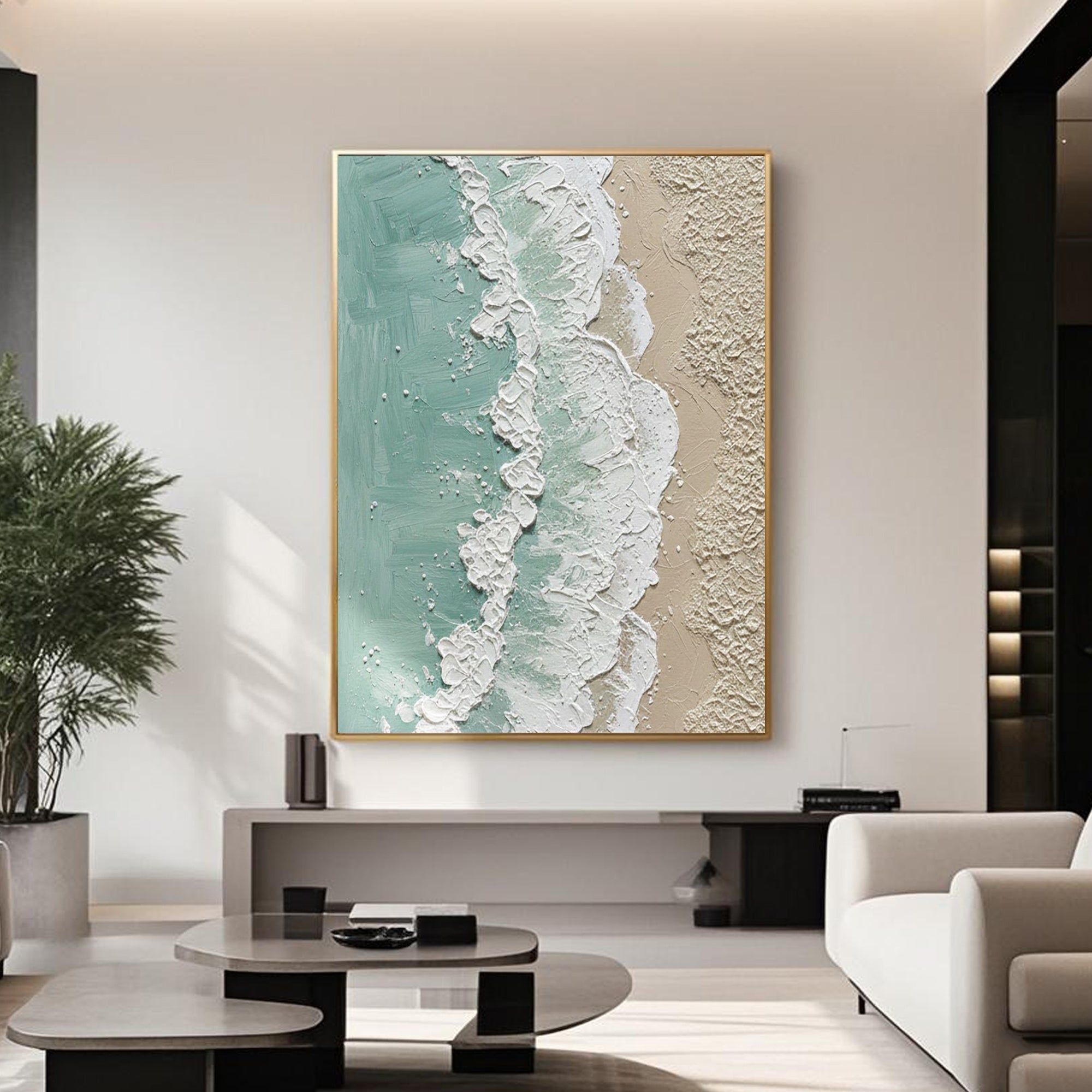 3D Textured Minimalist Coastal Wall Art - Aqua Strand