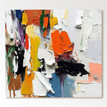 Hand-painted colorful abstract 3D textured canvas art featuring bold palette knife strokes and dynamic color blocks, crafted with eco-friendly paints on museum-grade square canvas for modern home wall decor and gallery-quality display.