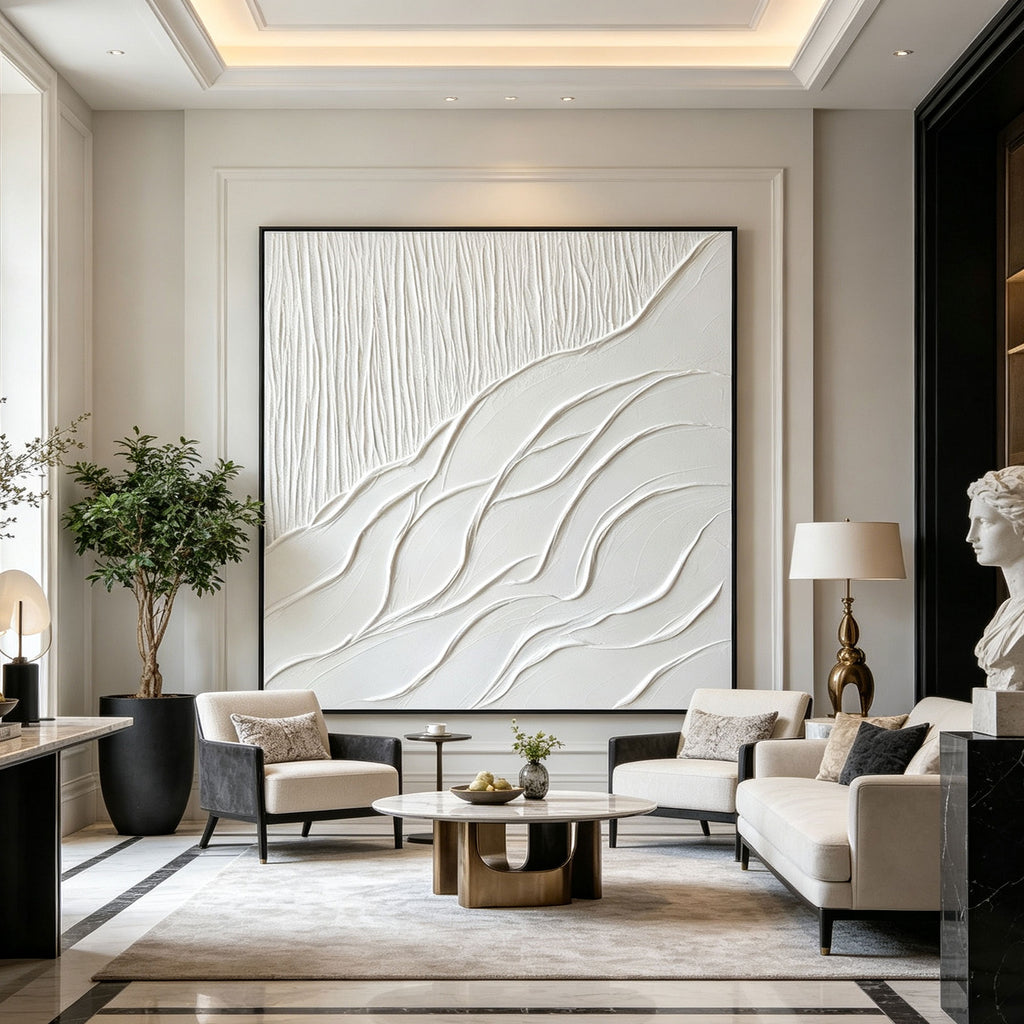 3D Textured Minimalist White Landscape Wall Art - Drift Ascent
