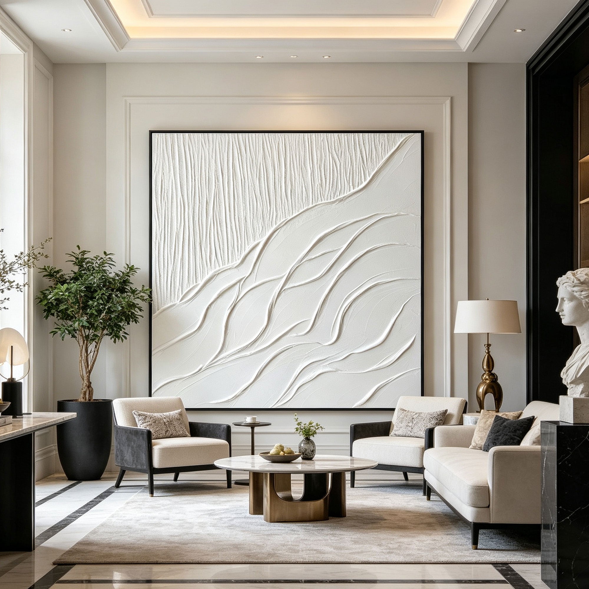 3D Textured Minimalist White Landscape Wall Art - Drift Ascent