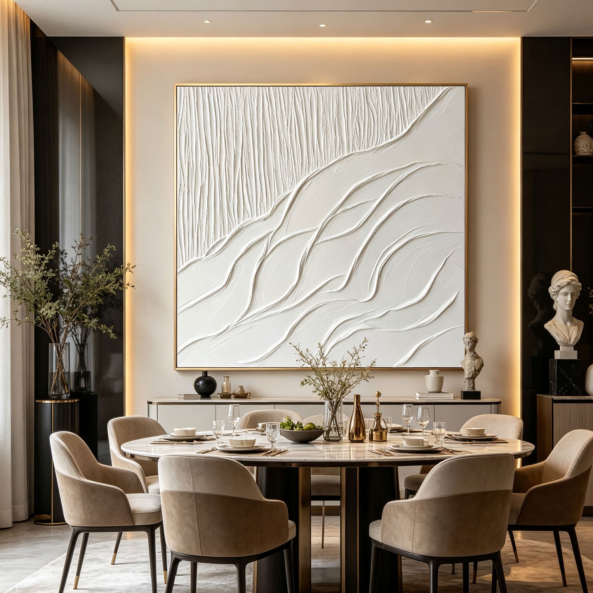 3D Textured Minimalist White Landscape Wall Art - Drift Ascent