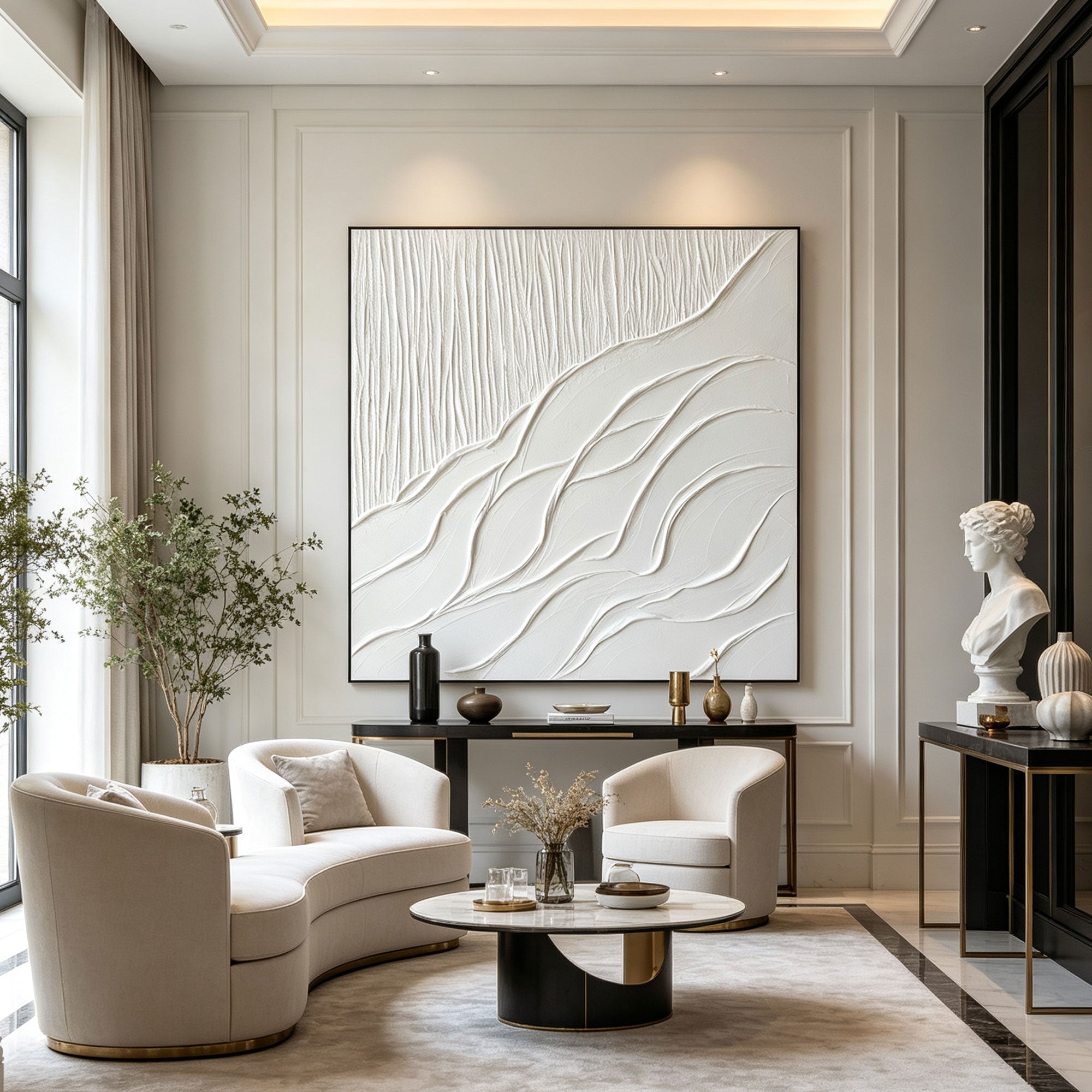 3D Textured Minimalist White Landscape Wall Art - Drift Ascent